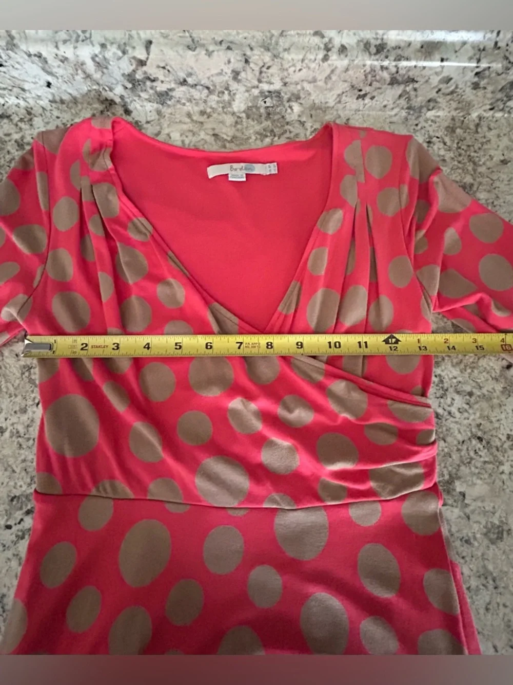 Boden Rosebury Polka Dot Jersey Wrap Midi Dress Coral Beige 3/4 Sleeves Size 4 - Picture 10 of 10